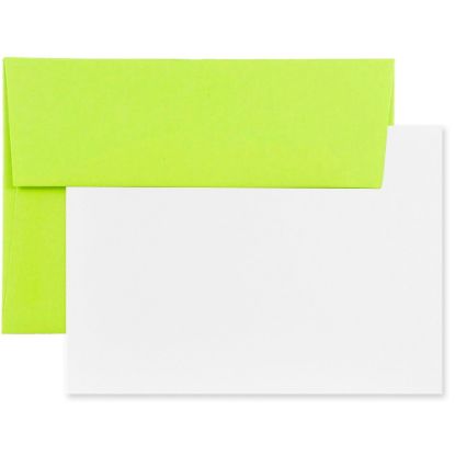 Picture of JAM Paper Stationery Set, 5 1/4in x 7 1/4in, Set Of 25 White Cards And 25 Ultra Lime Envelopes