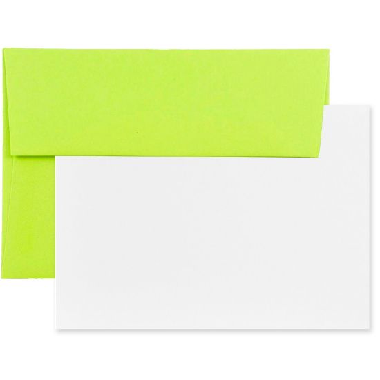 Picture of JAM Paper Stationery Set, 5 1/4in x 7 1/4in, Set Of 25 White Cards And 25 Ultra Lime Envelopes