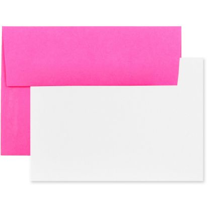 Picture of JAM Paper Stationery Set, 5 1/4in x 7 1/4in, Set Of 25 White Cards And 25 Ultra Fuchsia Envelopes