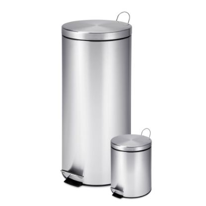 Picture of Honey-Can-Do Round Stainless-Steel Step Trash Cans, 0.8 Gallons/7.9 Gallons, Satin, Set Of 2