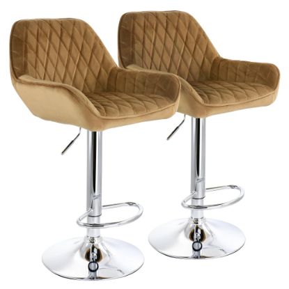 Picture of Elama Adjustable Velvet Bar Stools, Camel/Chrome, Set Of 2 Stools