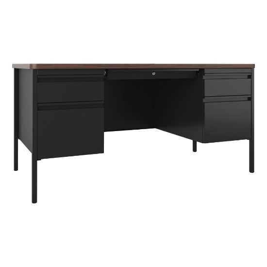 Picture of Lorell Fortress Steel 60inW Double-Pedestal Teachers Computer Desk, Black/Walnut