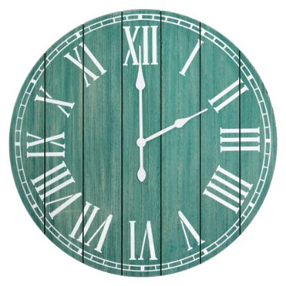 Picture of Elegant Designs Wood Plank Rustic Coastal Wall Clock, 23in, Dark Aqua Wash