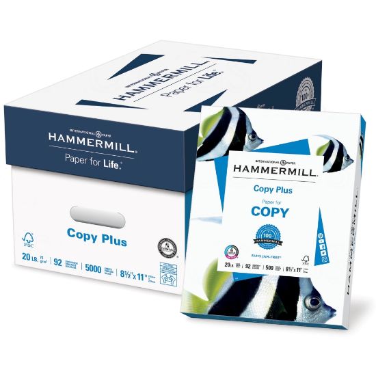 Picture of Hammermill Copy Plus Multi-Use Printer & Copy Paper, 10 Reams, White, Letter (8.5in x 11in), 5000 Sheets Per Case, 20 Lb, 92 Brightness