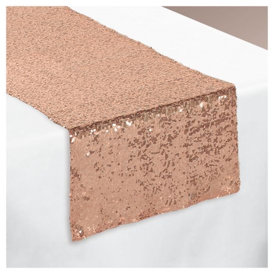 Picture of Amscan Fabric Table Runner, 13in x 72in, Rose Gold Sequin