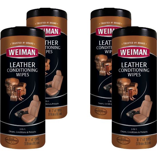 Picture of Weiman Products Leather Wipes - Wipe - 7in Width x 8in Length - 30 / Canister - 4 / Carton - White