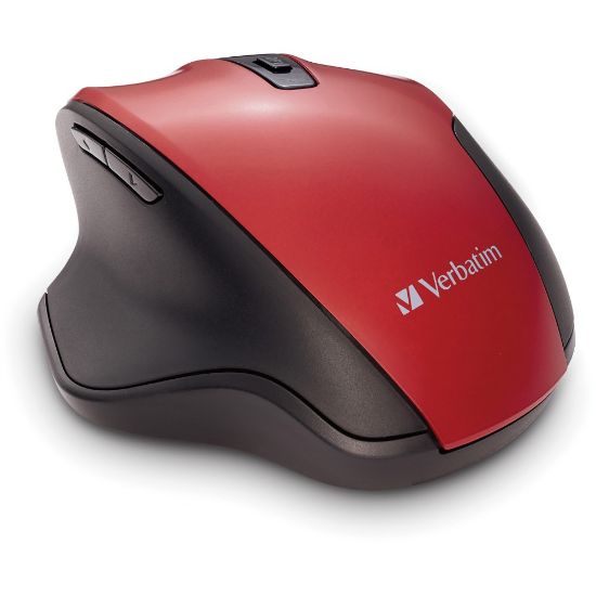 Picture of Verbatim Silent Ergonomic Wireless Blue LED Mouse - Red - Blue LED/Optical - Wireless - Radio Frequency - 2.40 GHz - Red - 1 - USB - 1600 dpi - 6 Button(s)