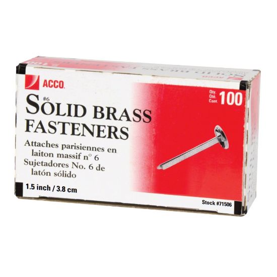 Picture of ACCO Round-Head Solid Brass Fasteners, No. 6R, 1 1/2in, Box Of 100