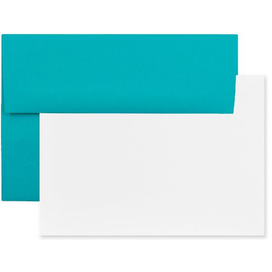 Picture of JAM Paper Stationery Set, 5 1/4in x 7 1/4in, 30% Recycled, Set Of 25 White Cards And 25 Sea Blue Envelopes