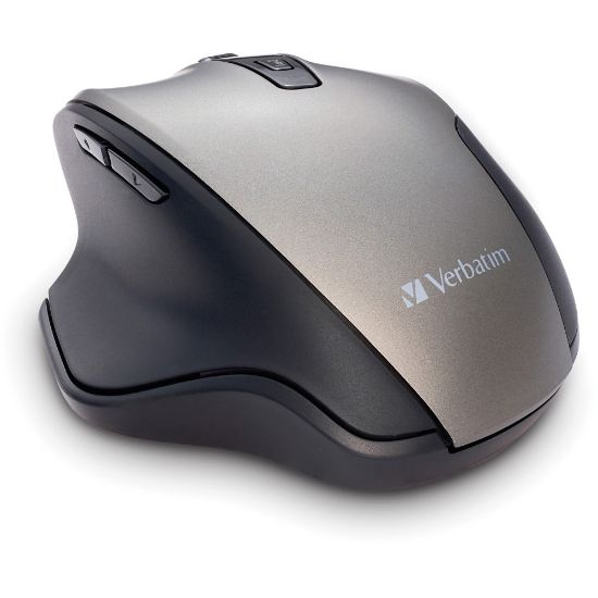 Picture of Verbatim Silent Ergonomic Wireless Blue LED Mouse - Graphite - Blue LED/Optical - Wireless - Radio Frequency - 2.40 GHz - Graphite - 1 - USB - 1600 dpi - 6 Button(s)