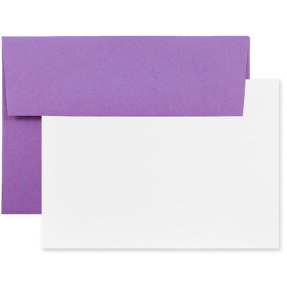 Picture of JAM Paper Stationery Set, 5 1/4in x 7 1/4in, 30% Recycled, Set Of 25 White Cards And 25 Violet Purple Envelopes