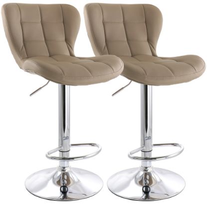 Picture of Elama Adjustable Faux Leather Bar Stools, Camel/Chrome, Set Of 2 Stools