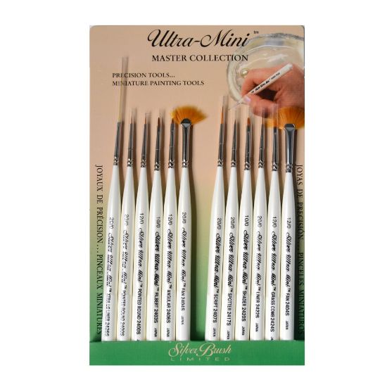 Picture of Silver Brush Ultra Mini Series Paint Brush Set, Precision Detail Painting Set, Assorted Sizes, Assorted Bristles, Synthetic, Pearl White, Set Of 12