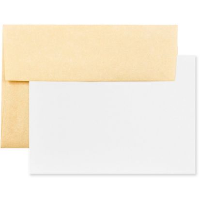 Picture of JAM Paper Stationery Set, 5 1/4in x 7 1/4in, 30% Recycled, Set Of 25 White Cards And 25 Antique Gold Envelopes