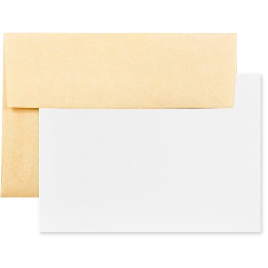 Picture of JAM Paper Stationery Set, 5 1/4in x 7 1/4in, 30% Recycled, Set Of 25 White Cards And 25 Antique Gold Envelopes