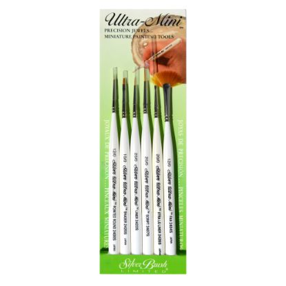 Picture of Silver Brush Ultra Mini Series Paint Brush Set, Nail Art Set, Assorted Sizes, Assorted Bristles, Syntheitc, Pearl White, Set Of 6