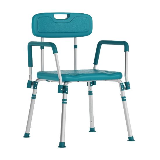 Picture of Flash Furniture Hercules Adjustable Bath And Shower Chair With Quick-Release Back And Arms, 34-3/4inH x 20-3/4inW x 19-3/4inD, Teal