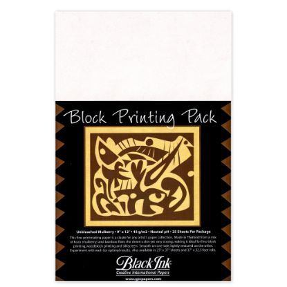 Picture of Black Ink Thai Mulberry Block Printing Paper, 9in x 12in, White, Unbleached, Pack Of 25 Sheets