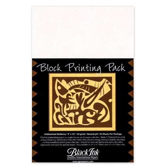 Picture of Black Ink Thai Mulberry Block Printing Paper, 9in x 12in, White, Unbleached, Pack Of 25 Sheets