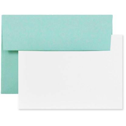 Picture of JAM Paper Stationery Set, 5 1/4in x 7 1/4in, Set Of 25 White Cards And 25 Aqua Envelopes