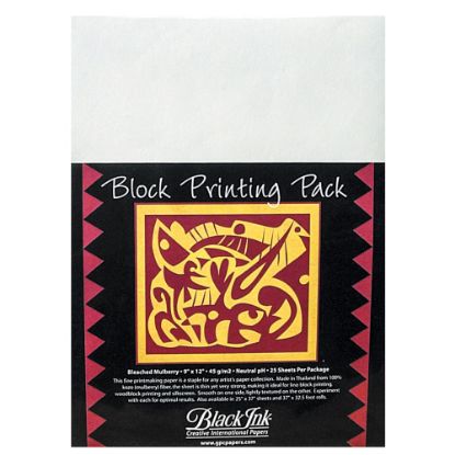 Picture of Black Ink Thai Mulberry Block Printing Paper, 9in x 12in, White, Bleached, Pack Of 25 Sheets