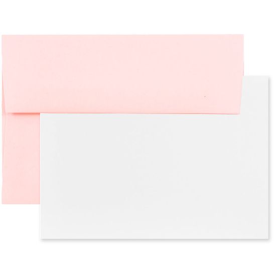 Picture of JAM Paper Stationery Set, 5 1/4in x 7 1/4in, Set Of 25 White Cards And 25 Baby Pink Envelopes