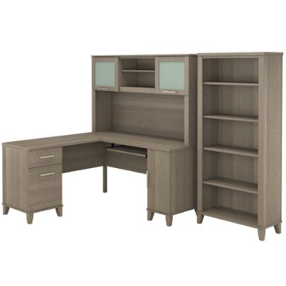 Picture of Bush Furniture Somerset L Shaped Desk With Hutch And 5 Shelf Bookcase, 60inW, Ash Gray, Standard Delivery