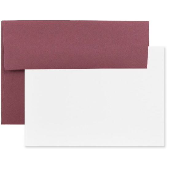 Picture of JAM Paper Stationery Set, 5 1/4in x 7 1/4in, Set Of 25 White Cards And 25 Burgundy Envelopes