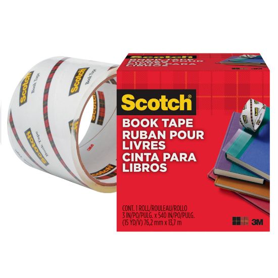 Picture of Scotch Book Tape, 3 in x 540 in, 1 Tape Roll, Clear, Home Office and School Supplies