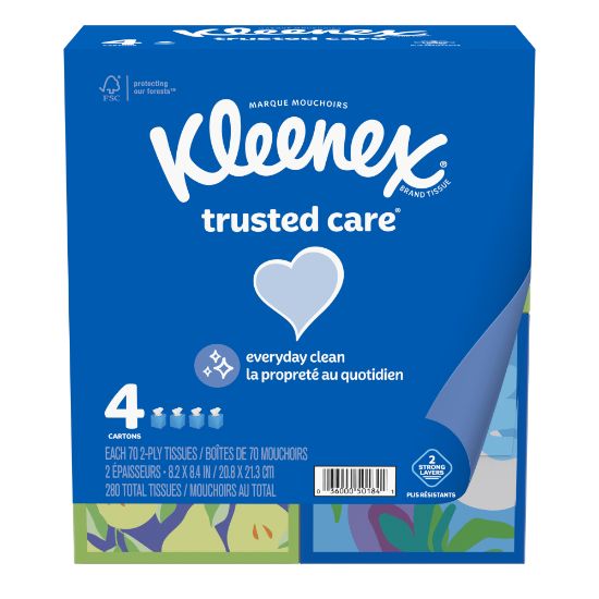 Picture of Kleenex Trusted Care 2-Ply Facial Tissues, White, 70 Tissues Per Box, Pack Of 4