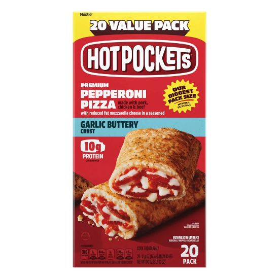 Picture of Hot Pockets Pepperoni Pizza Frozen Sandwiches, 6.38 Oz, Pack Of 20 Sandwiches