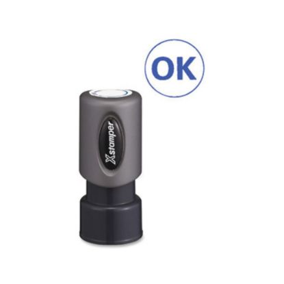 Picture of Xstamper Pre-Inked OK Stamp - Message Stamp - "OK" - 0.63in Impression Diameter - Blue - Recycled - 1 Each