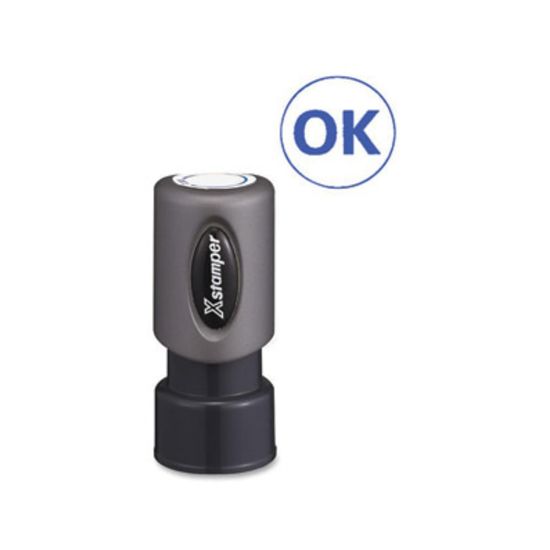 Picture of Xstamper Pre-Inked OK Stamp - Message Stamp - "OK" - 0.63in Impression Diameter - Blue - Recycled - 1 Each