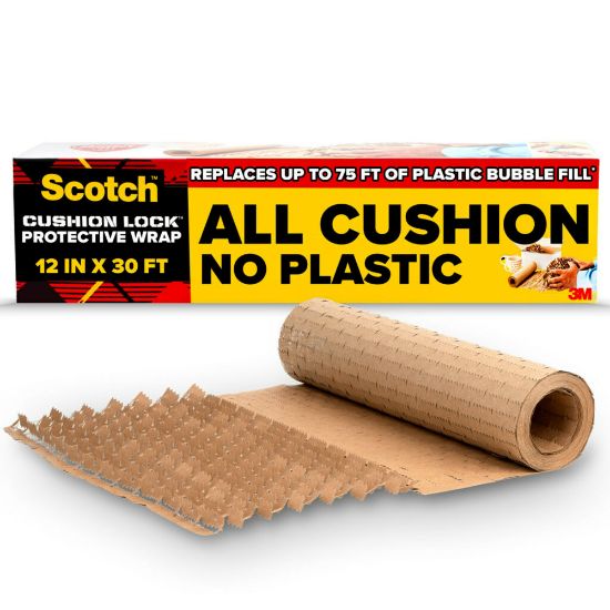 Picture of Scotch Cushion Lock Protective Wrap, 12-3/8 in x 30 ft, 1 Roll, Honeycomb Packing Paper, Alternative for Bubble Cushion Wrap, Brown