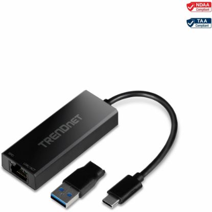 Picture of TRENDnet USB-C 3.1 To 2.5GBase-T Ethernet Adapter, IEEE 802.3bz 2.5GBASE-T Compliant, Supports Up to 2.5Gbps connection Speeds, Supports 802.1p (CoS) And 802.1Q (VLAN), Black, TUC-ET2G (V2.0R) - USB-C 3.1 to 2.5GBASE-T Ethernet Adapter