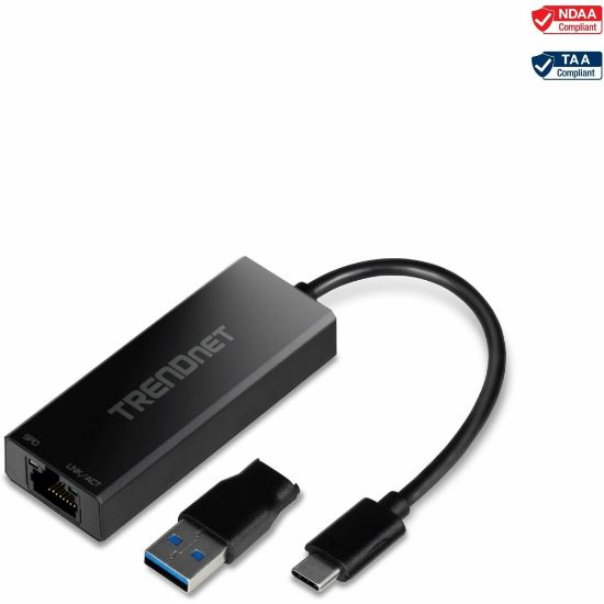 Picture of TRENDnet USB-C 3.1 To 2.5GBase-T Ethernet Adapter, IEEE 802.3bz 2.5GBASE-T Compliant, Supports Up to 2.5Gbps connection Speeds, Supports 802.1p (CoS) And 802.1Q (VLAN), Black, TUC-ET2G (V2.0R) - USB-C 3.1 to 2.5GBASE-T Ethernet Adapter