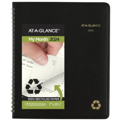 Picture of 2024 AT-A-GLANCE Recycled Monthly Planner, 7in x 8-3/4in, 100% Recycled, Black, January To December 2024, 70120G05