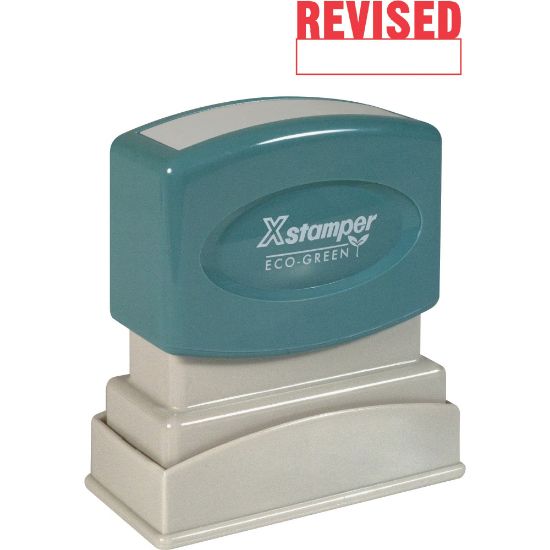 Picture of Xstamper One-Color Title Stamp, Pre-Inked, "Revised", Red