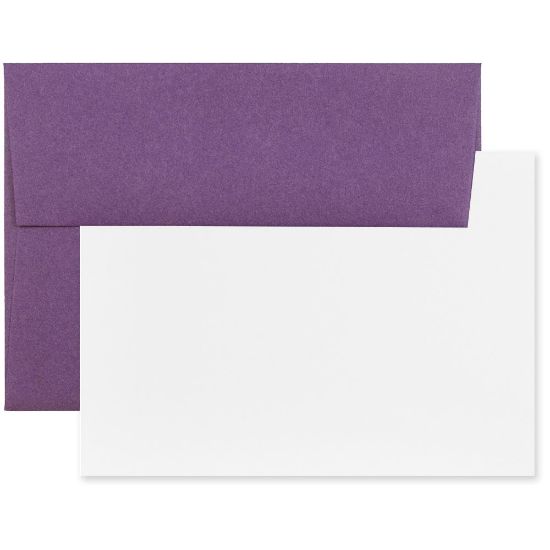 Picture of JAM Paper Stationery Set, 5 1/4in x 7 1/4in, Set Of 25 White Cards And 25 Dark Purple Envelopes