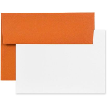 Picture of JAM Paper Stationery Set, 5 1/4in x 7 1/4in, Set Of 25 White Cards And 25 Dark Orange Envelopes