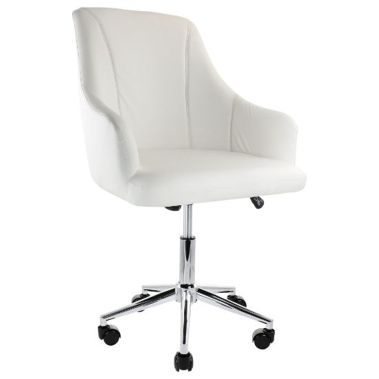 Picture of Elama Adjustable Faux Leather Mid-Back Rolling Office Chair, White/Chrome