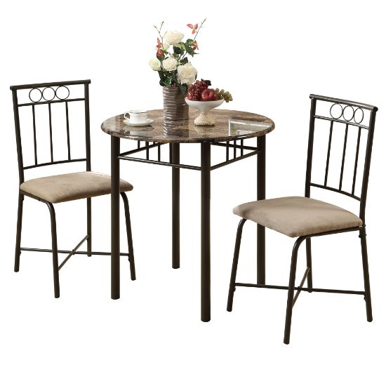 Picture of Monarch Specialties Owen Dining Table With 2 Chairs, Cappuccino/Bronze