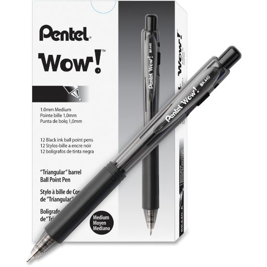 Picture of Pentel WOW! Retractable Ballpoint Pens, Pack Of 36, Medium Point, Transparent Barrel, Black Ink