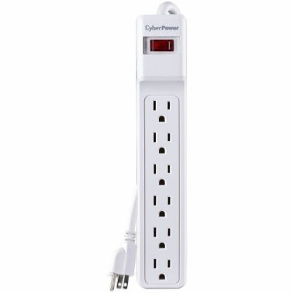 Picture of CyberPower CSB606W Essential 6 - Outlet Surge with 900 J - Clamping Voltage 500V, 6 ft, NEMA 5-15P, Straight, 15 Amp, EMI/RFI Filtration, White, RG6 Coaxial Protection, Lifetime Warranty