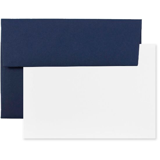 Picture of JAM Paper Stationery Set, 5 1/4in x 7 1/4in, Set Of 25 White Cards And 25 Navy Blue Envelopes