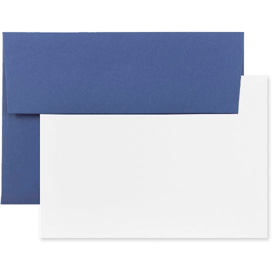 Picture of JAM Paper Stationery Set, 5 1/4in x 7 1/4in, Set Of 25 White Cards And 25 Presidential Blue Envelopes