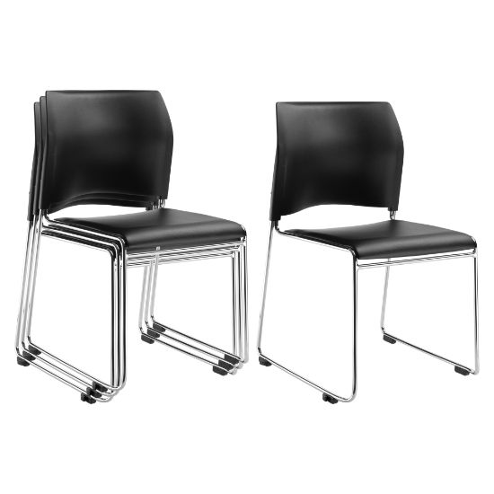 Picture of National Public Seating 8700 Series Cafetorium Plush Vinyl Stack Chairs, Black, Pack Of 4 Chairs