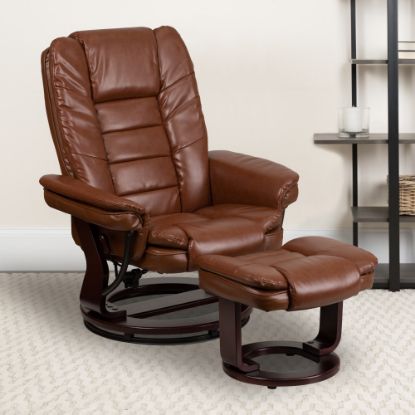 Picture of Flash Furniture LeatherSoft Faux Leather Recliner And Ottoman, Vintage Brown/Mahogany