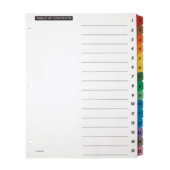 Picture of Office Depot Brand Table Of Contents Customizable Index With Preprinted Tabs, Assorted Colors, Numbered 1-15