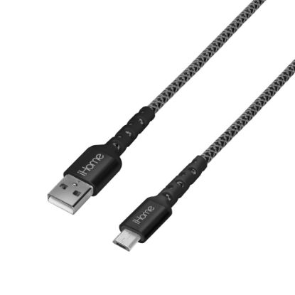 Picture of iHome Nylon Braided Micro-USB To USB-A Cable, 10ft, Black